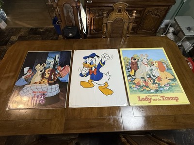 Vintage Walt Disney Posters, Lady and the Tramp & Donald Duck, 1950 s, Very Rare