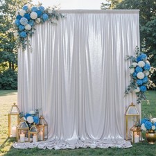 10x10FT Silver Sequin Backdrop Curtain for Party - 2 Panels 5x10FT Wrinkle-Fr...