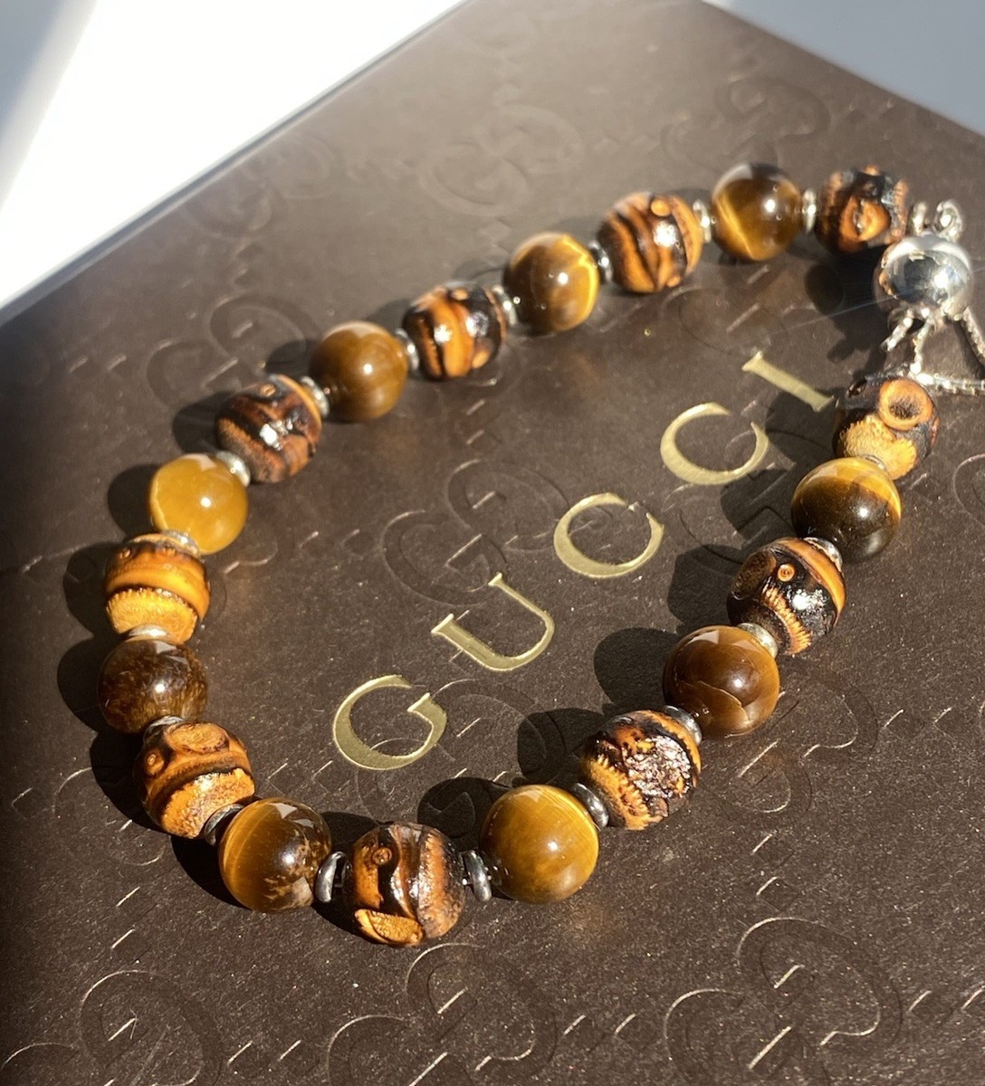 Super Rare/Authentic Vintage New/Gucci Sterling Silver Tiger Eye