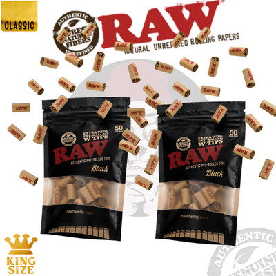 RAW Black Extra Wide Pre-Rolled Filter Tips   10mm | 2 Pack | 100 Count Total