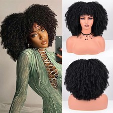 Afro Curly Wig with Bangs 12 Inches Synthetic Afro Wig for Women about 280g/P...