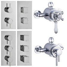 Concealed Thermostatic Shower Mixer Valve 1 / 2 Way Outlet Chrome Brass Kit Pack