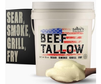 LeRoy's Rocky Mountain Beef Tallow Sear Smoke Grill Fry Rendered 7 lbs