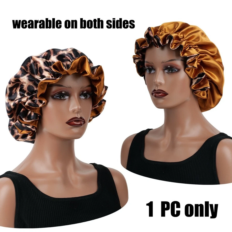 Gorra de dormir nocturna con gorro de satén para mujer 4 piezas sombrero de seda cubierta para la cabeza banda elástica  Foto 4 de 4