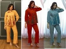 Party Wear Women's Ethnic Kurta Pant Set Indian Designer Top Kurti Cord Set