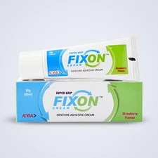 Fixon Cream Denture Adhesive in strawberry flavour Controls Denture Odour 50 gm