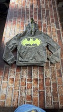 Kids Grey Sport Fleece Batman Hooded Sweatshirt-Small