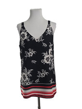 Roz & Ali Black Floral Chiffon Lined Tank Top Blouse Large L