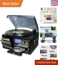 Vinyl Record Player 10 in 1 3 Speed Bluetooth Vintage Turntable CD Cassette P...