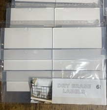 Plastic Dry Erase Marker Board Labels 12 White Clear Clip On Basket Bowl Lot
