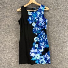 Jessica Howard Dress Women 6P Petite Blue Floral Sheath Midi Zipper Sleeveless