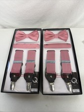 Lot Of 2, Brand Q Men's Bow Tie, Handkerchief, And Suspender Set Dusty Rose