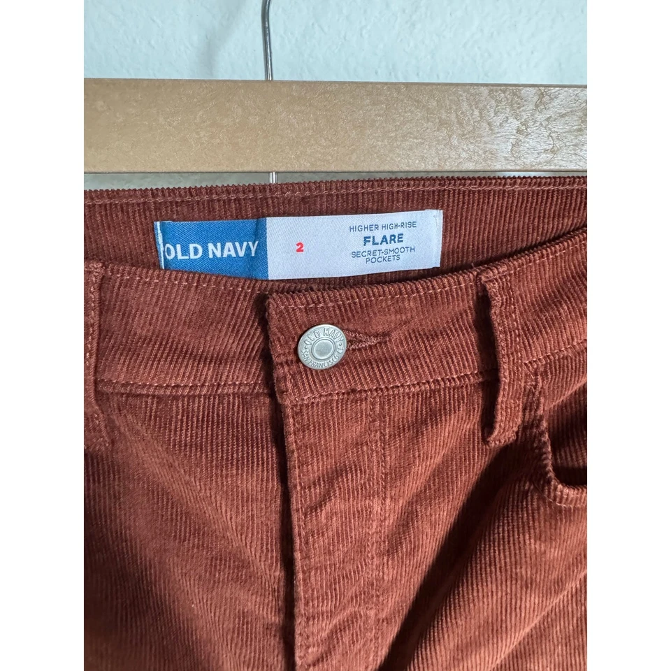 Pantalones de pana acampanados tiro alto azul marino antiguo talla 2 marrón óxido nuevos sin etiquetas Foto 3 de 4