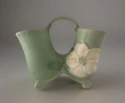 Vintage Weller Pottery Green Double Vase Wild Rose Design