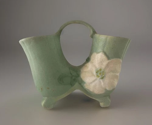 Vintage Weller Pottery Green Double Vase Wild Rose Design