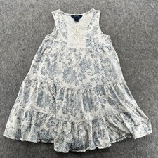 Polo Ralph Lauren Sleeveless Ivory Navy Floral Lined Sundress Girls M 8-10