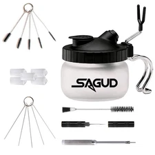 Sagud Airbrush Cleaning Kit 1 Glass Cleaning Pot With Holder 5 Pcs Cleaning