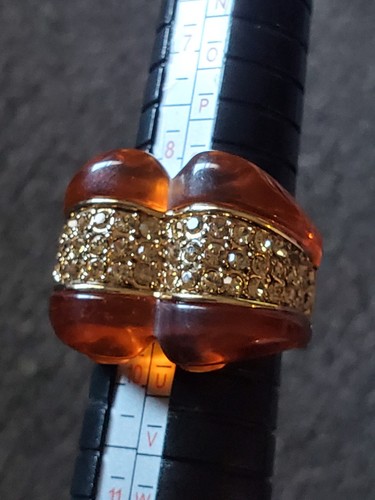 Gold plated Camille Lucie ring with rhinestone and faux tortoise shell Size 9 - Photo 2/6
