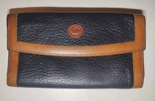 Vintage Dooney Bourke Navy Blue/Brown Pebbled Leather Trifol Wallet Coin Pouch