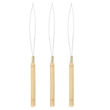 3 Pcs Wooden Handle Hair Extension Loop Needle Threader, Pulling Hook Tool