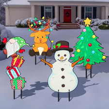 Christmas Metal Yard Signs- Set of 4 Different Adorable Designs- Large 16" Durab