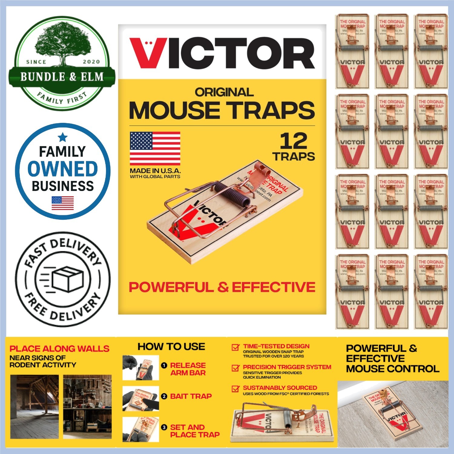 Victor M150-12 Metal Pedal Sustainably Sourced FSC Wood Snap Mouse Trap-12 Traps