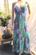 Per Una Teal & Purple Abstract Print Maxi Dress UK 14 Boho Summer Floaty VGC