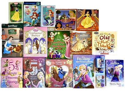 DISNEY PRINCESS CHILDREN'S BOOKS LOT of 15 MOVIE PROJECTOR, PUZZLE