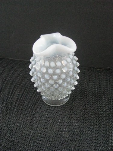 Vintage Fenton French Opalescent Glass Hobnail Mini Ruffled Bud Vase
