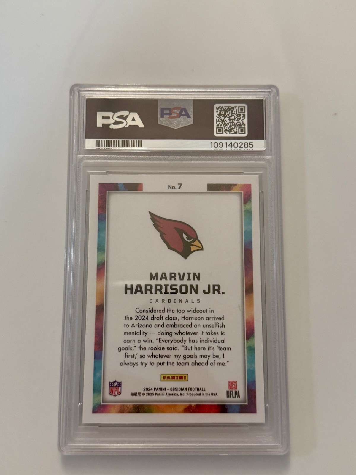 Marvin Harrison Jr. Panini 2024 Obsidian Black Color Blast #7 RC PSA 9 view 2