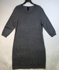 Ann Taylor Petite Large Gray Embellished Sweater Dress Long Sleeve Holiday Party