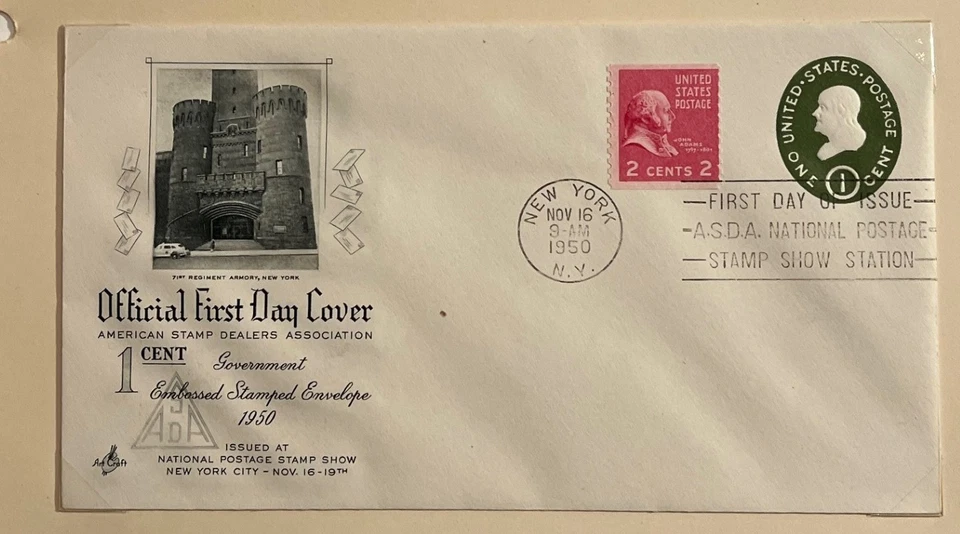 1950 1c stamp Embossed Envelope #U532 First Day Cover - ArtCraft & Fluegel - Image 2 of 3