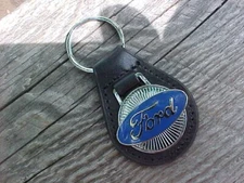 FORD LARGE BLUE OVAL LEATHER KEY FOB VINTAGE NOS CUSTOM-MADE HI-QUALITY RARE