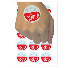 Tea Coffee Cup Snowflake Details Winter Temporary Tattoo Water Resistant Set
