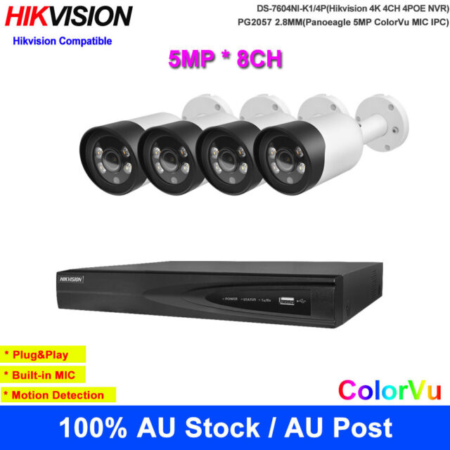 Hikvision Compatible 4CH CCTV Security Camera System kit 5MP Bullet ColorVu MIC