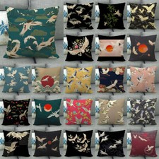 Traditional Heron Sofa Cushion Case Japanese Bird Crane Asian Throw Pillow Cover