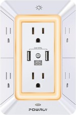 USB Wall Charger, Surge Protector, POWRUI 6-Outlet Extender 3 USB Night Light