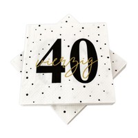 20 Servietten Zum 40. Geburtstag 33 X 33 Cm - Weiß Schwarz Gold