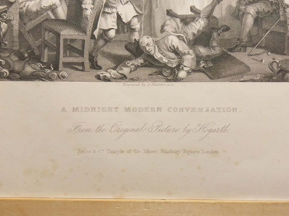 MIDNIGHT MODERN CONVERSATION 1833 WILLIAM HOGARTH ANTIK STAHLSTICH ENGRAVING 33 - Bild 4 von 4