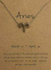 NEW WOMAN'S GOLD ZODIAC SIGN ARIES MAKE A WISH PENDANT NECKLACE WITH CARD