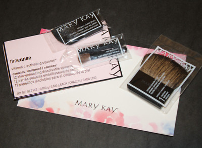 MARY KAY Makeup Powder, Cheek, Eye 3 Brushes & Vitamin C Activating Squares Set