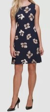 Tommy Hilfiger Women's Blue Crewneck Printed A-Line Dress Size 2