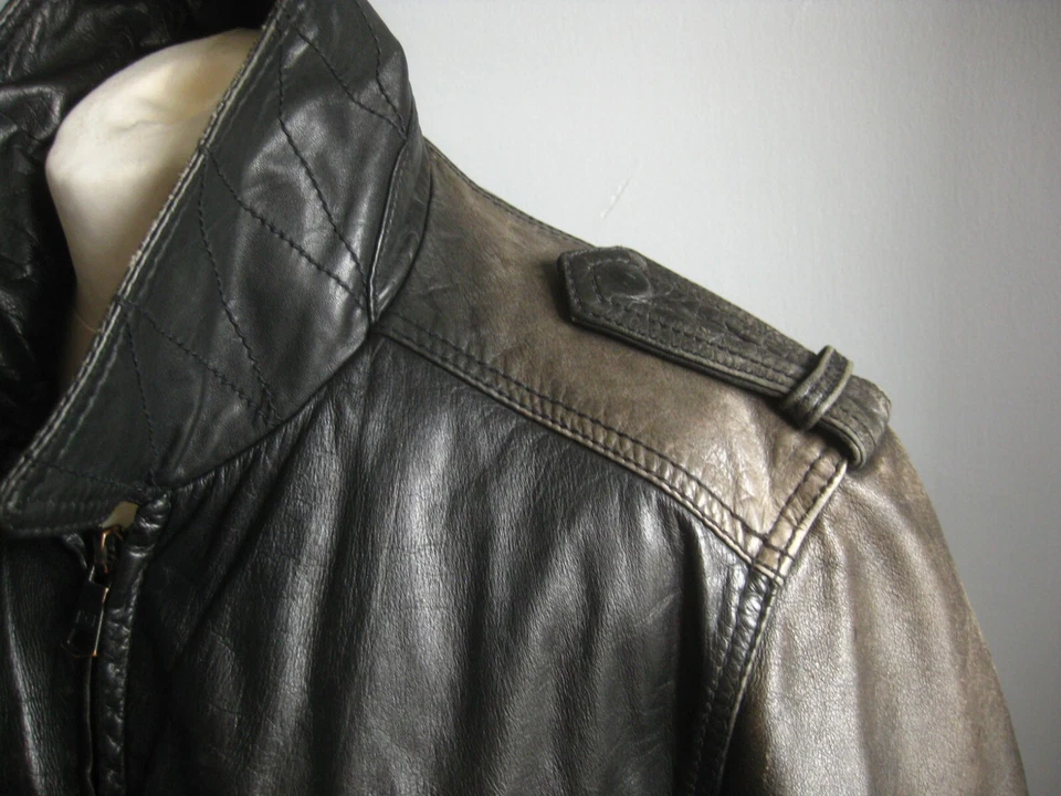 CHAQUETA DE CUERO ENVEJECIDO HILFIGER 40 42 camionero mediana para hombre suave real descolorida antigua Foto 3 de 4