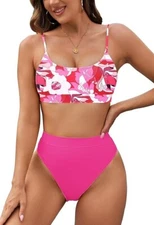 High Waisted Bikini Set for Women Two Piece Cheeky High Cut Swimsuit Size S
