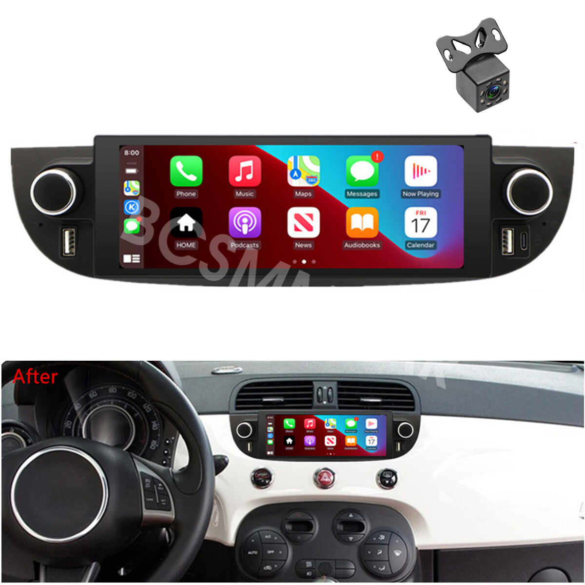 For Fiat 500 2007-2018 For Apple Carplay Android 14 Car Stereo Radio GPS +Camera