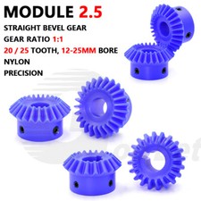 Module 2.5 Straight Bevel Gear 1:1 Pairing 20 - 25 Tooth 12-25mm Bore Nylon Blue