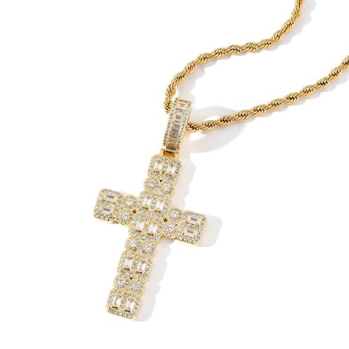 Collar colgante de tenis cruzado, joyería helada inundada hip hop para hombre A9358 - Imagen 8 de 17