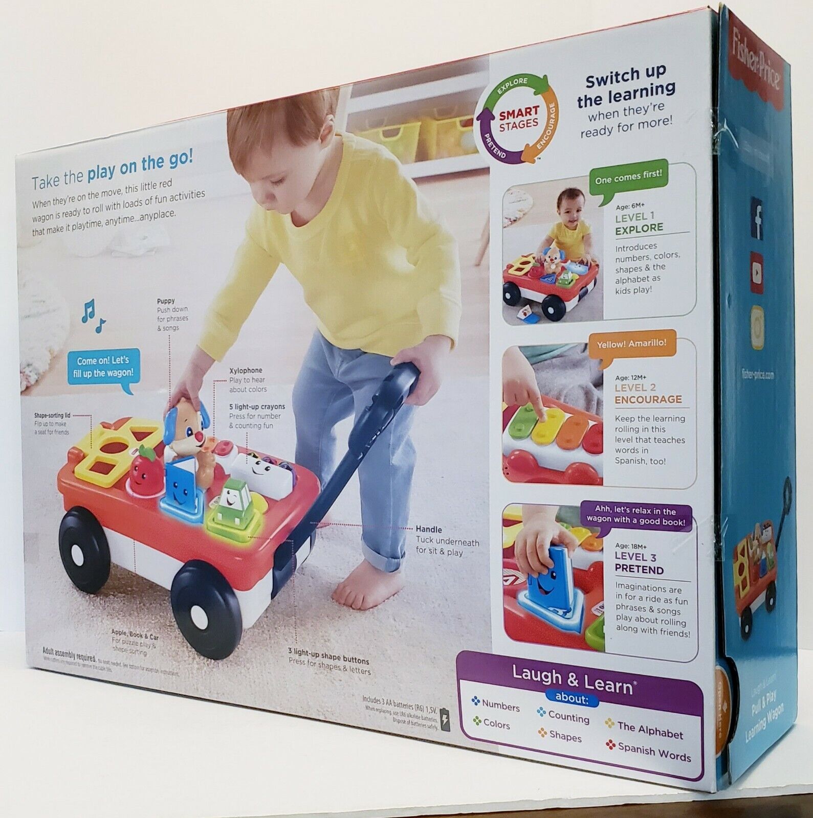 Fisher-Price Laugh & Learn Baby & Toddler Toy, Pull & Play Learning Wagon  with Smart Stages & 4 Pieces for Ages 6+ Months