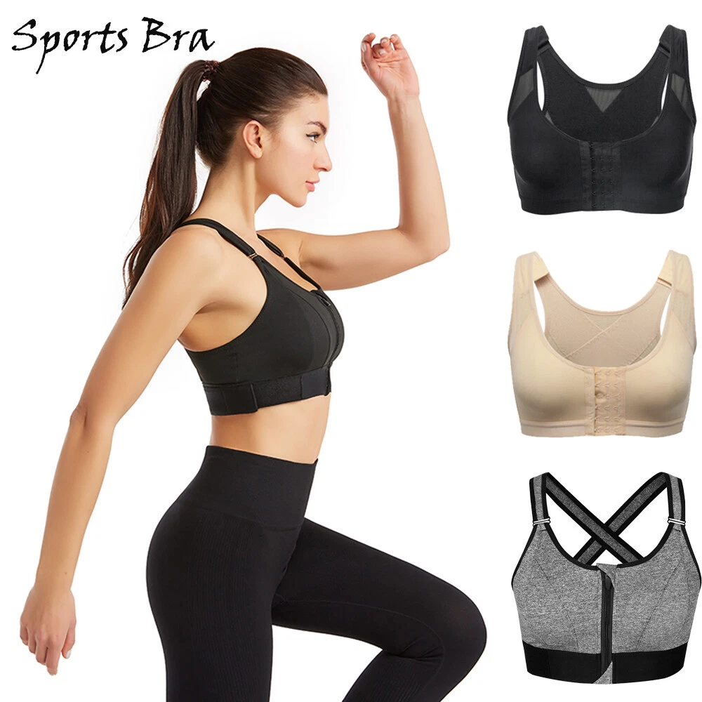 Zip Front Sports Bra High Impact Workout Bra for Running Yoga Gym