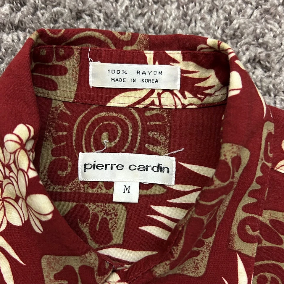 Vtg Hawaiian Shirt Aloha Floral Print Rayon 90s y2k Red Medium - Image 3 of 4